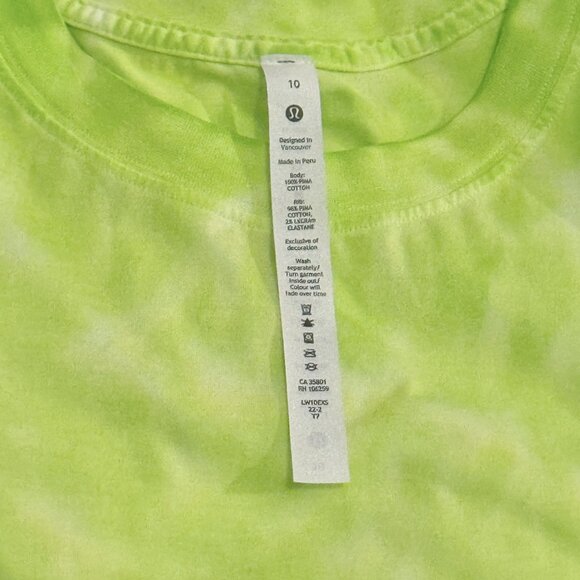Lululemon NEW All Yours Cropped Cotton Tank Top Eccentric Lime Tie Dye size 10 - Picture 6 of 8